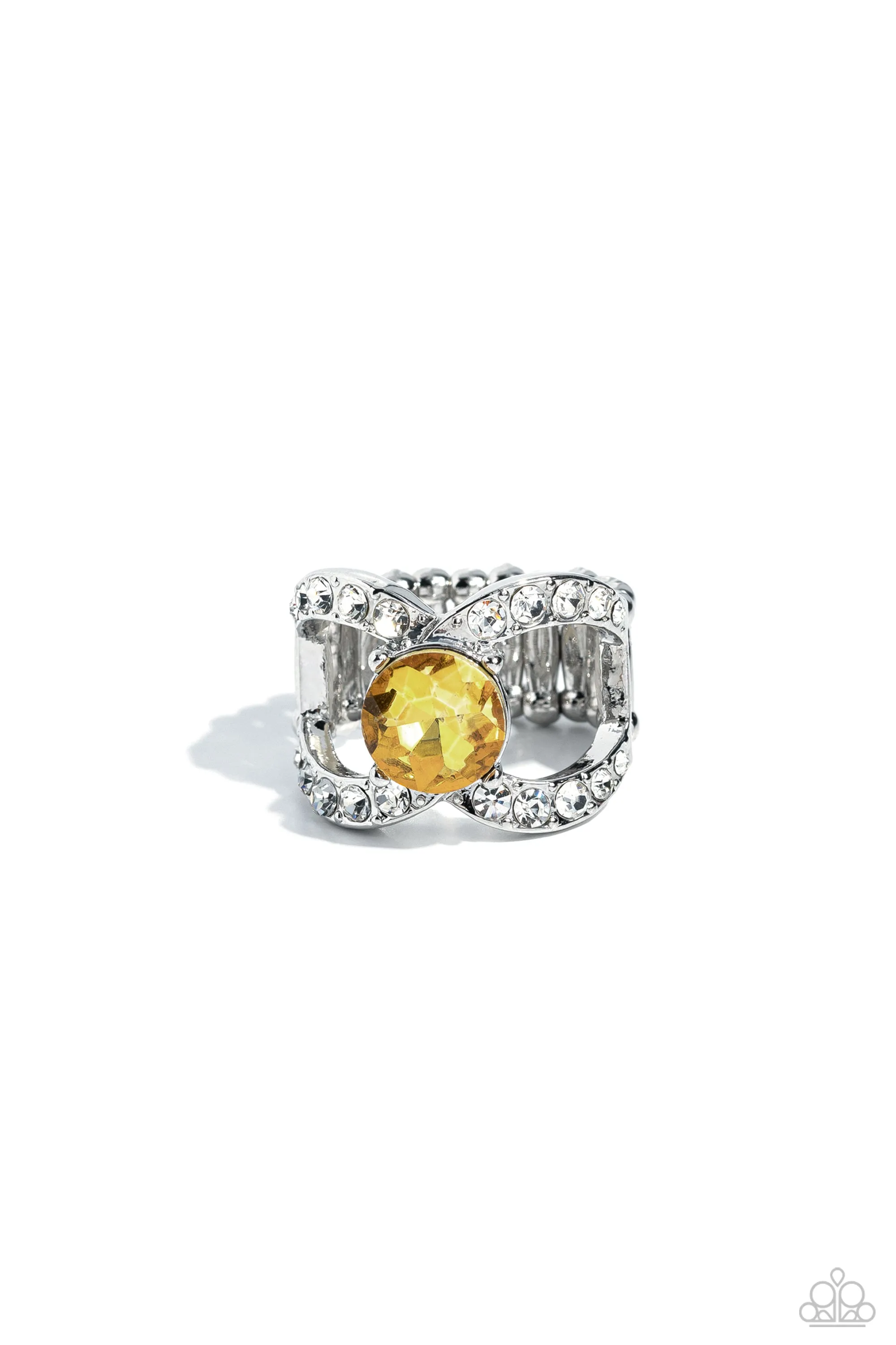 Bow Chicka Bow Wow Yellow Rhinestone Ring - Paparazzi Accessories