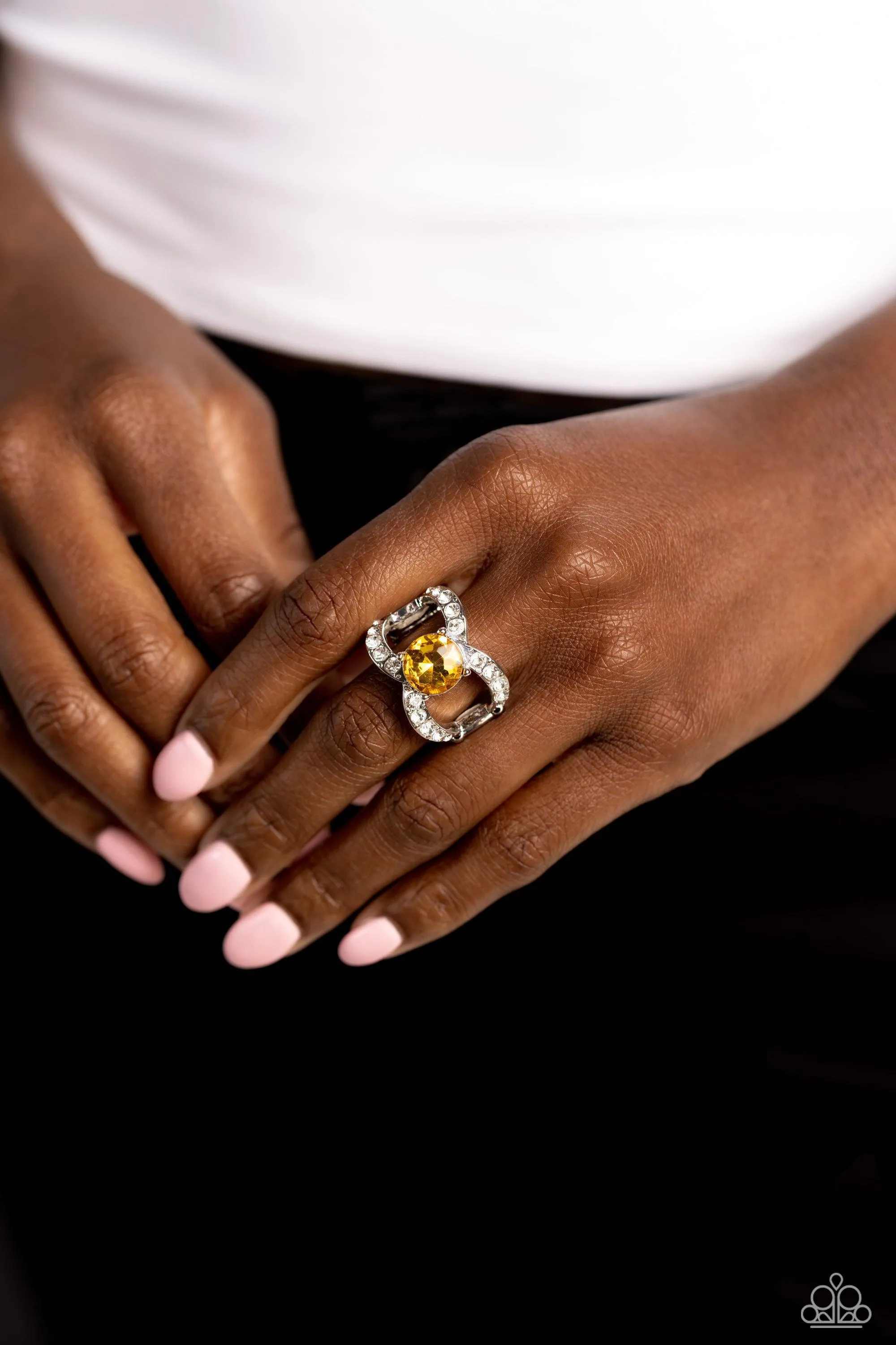 Bow Chicka Bow Wow Yellow Rhinestone Ring - Paparazzi Accessories