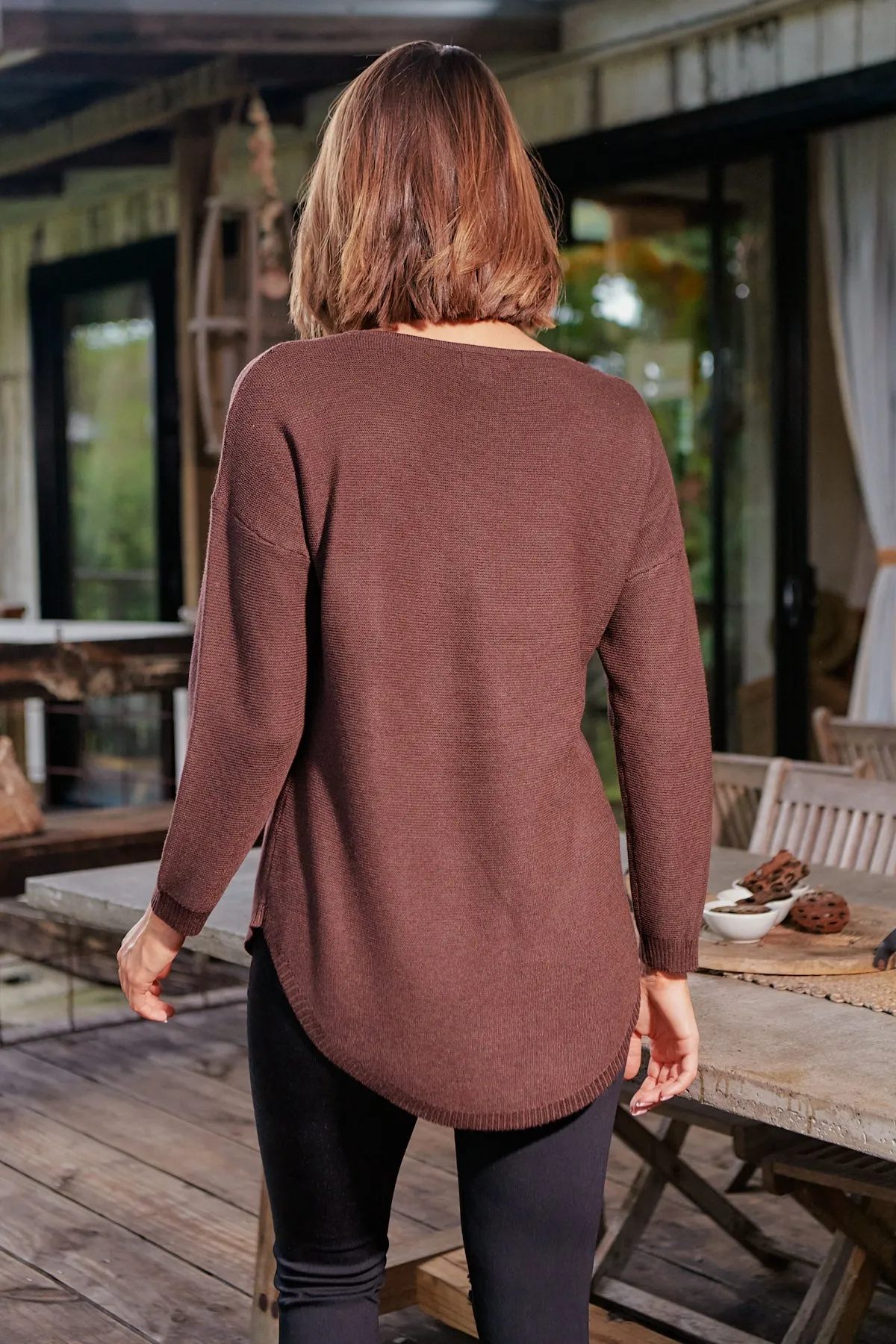 Cameron Long Sleeve Pullover Dark Brown Knit