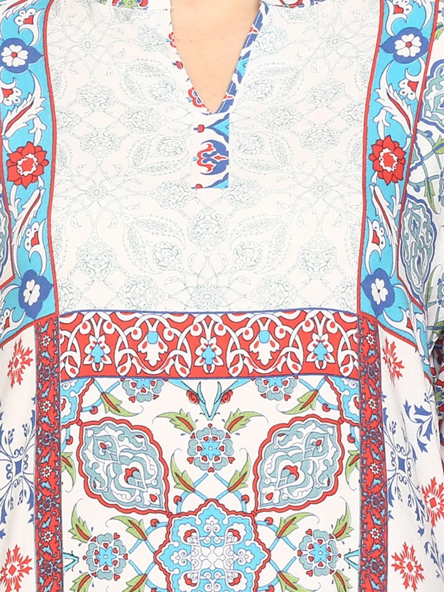 Charming White And Blue Ornamental Printed Kurta