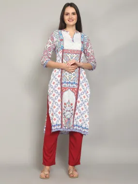 Charming White And Blue Ornamental Printed Kurta