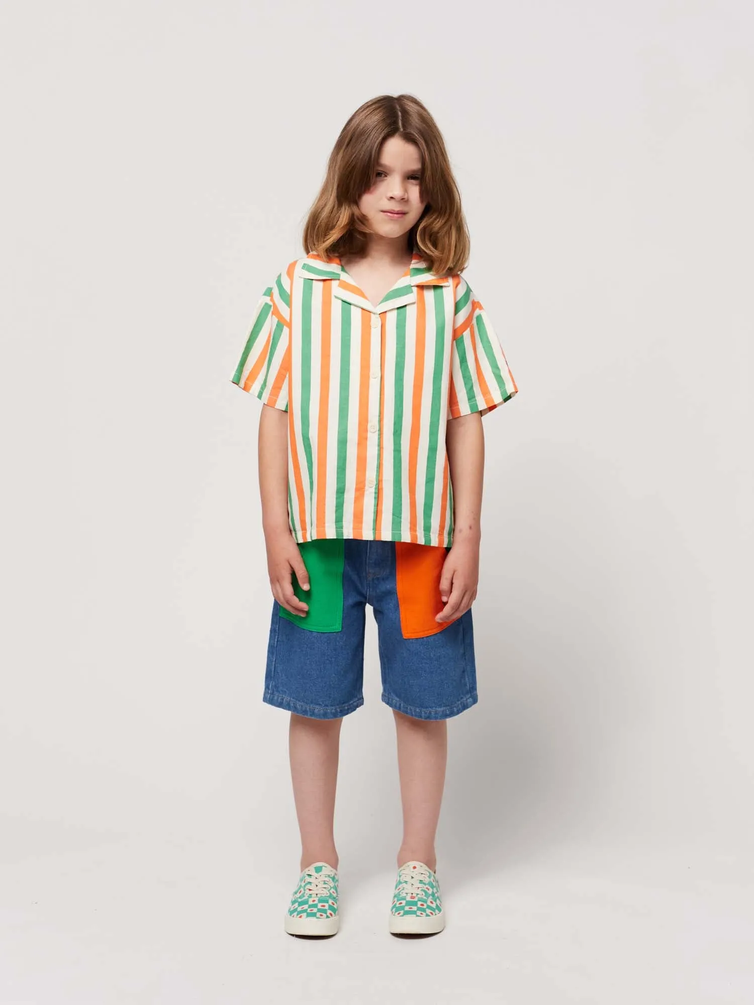 Colour Block Denim Bermuda Shorts