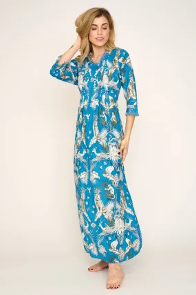 Cotton Annabel Maxi Dress in Sky Blue Tropical