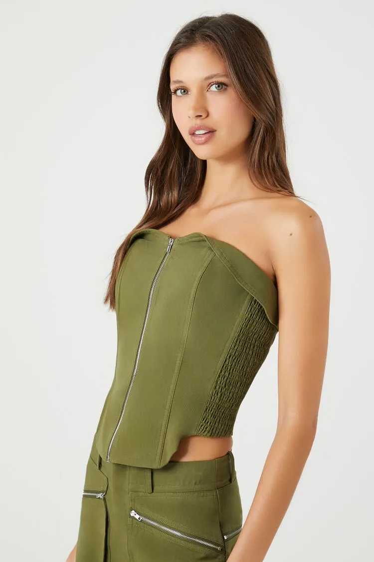 Cropped Zip-Up Tube Top