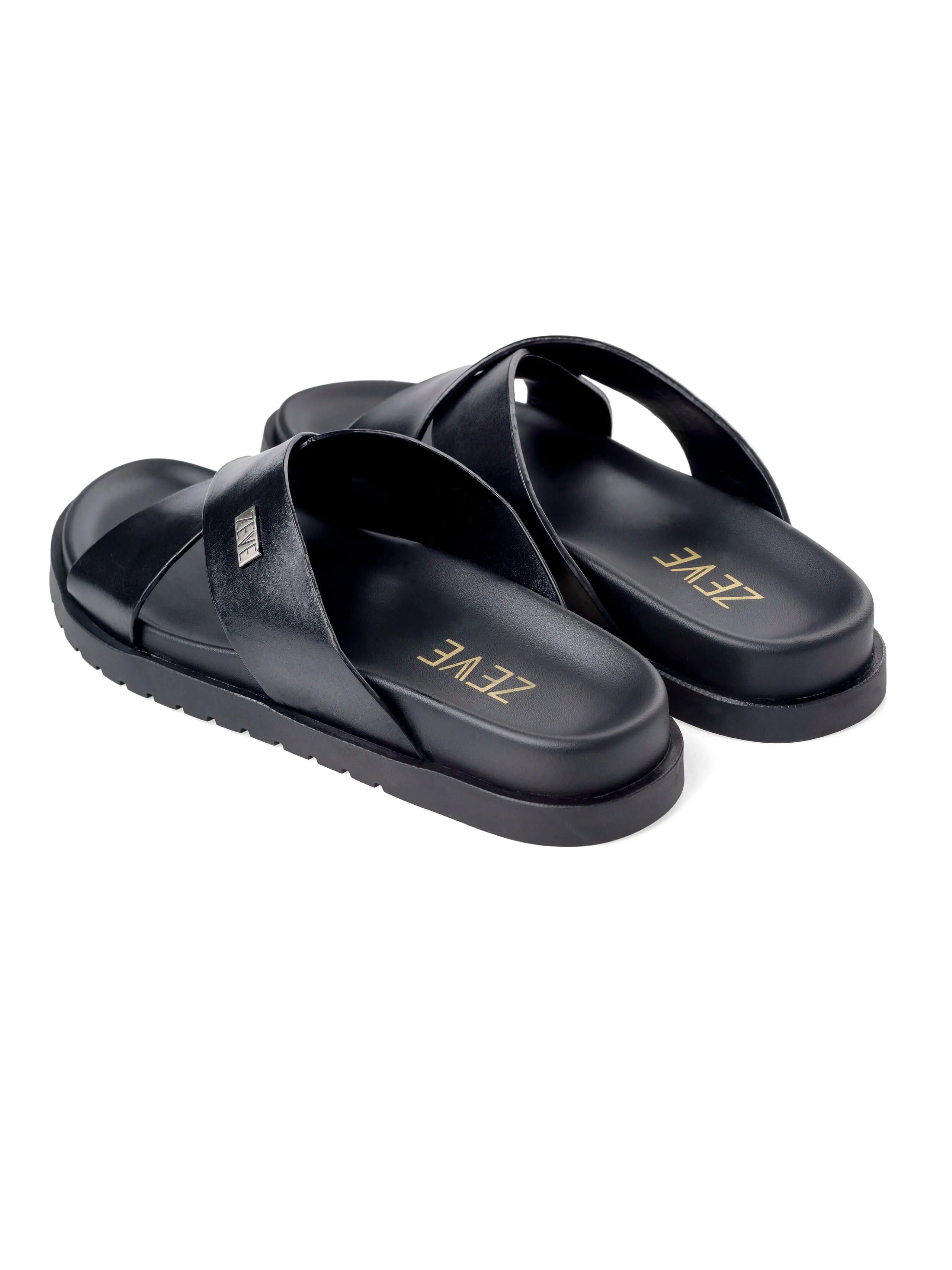 Cross Strap Riliv Sandal - Black Leather