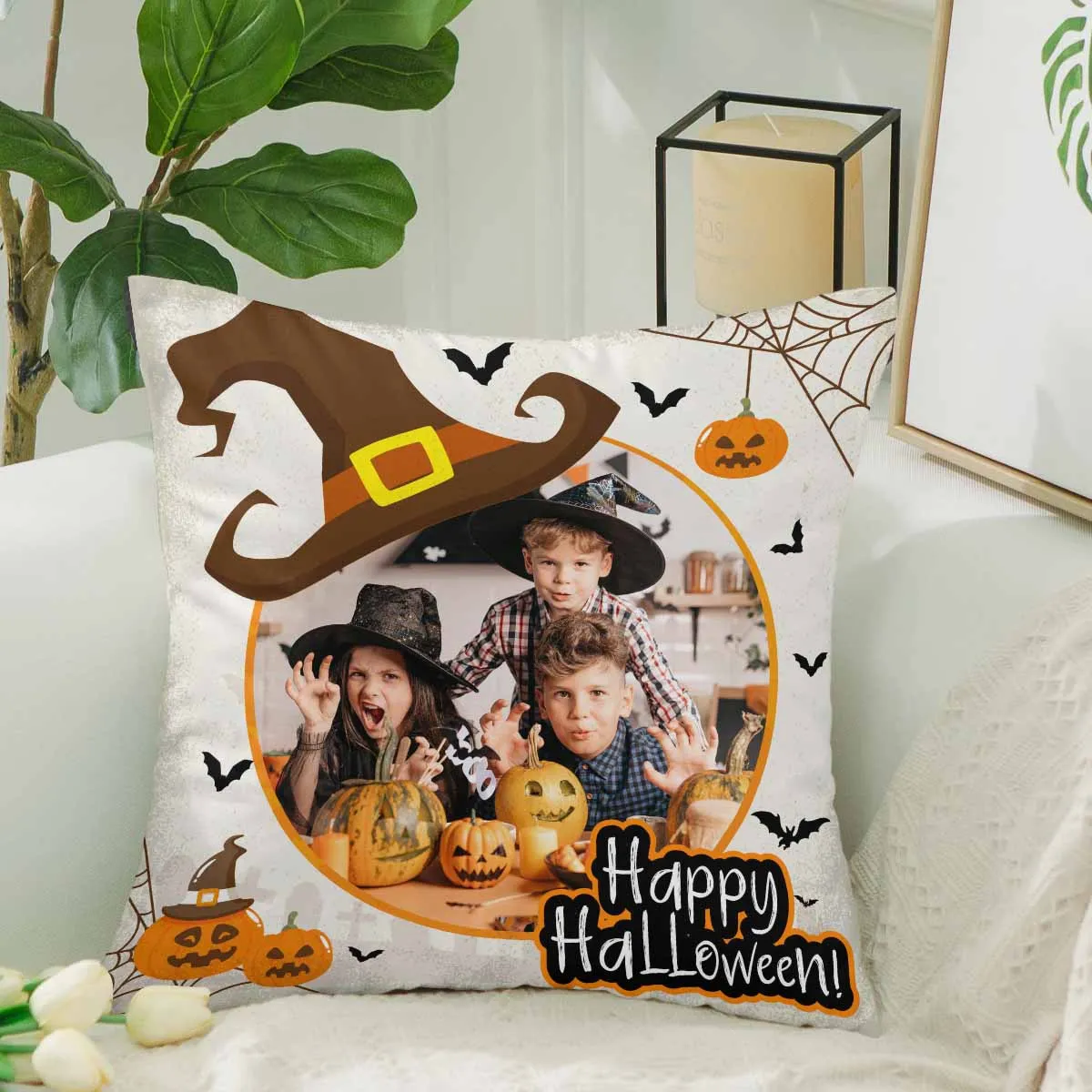 Custom Family Photo Pillow Case Personalized Throw Pillow Cover Happy Halloween Decorations