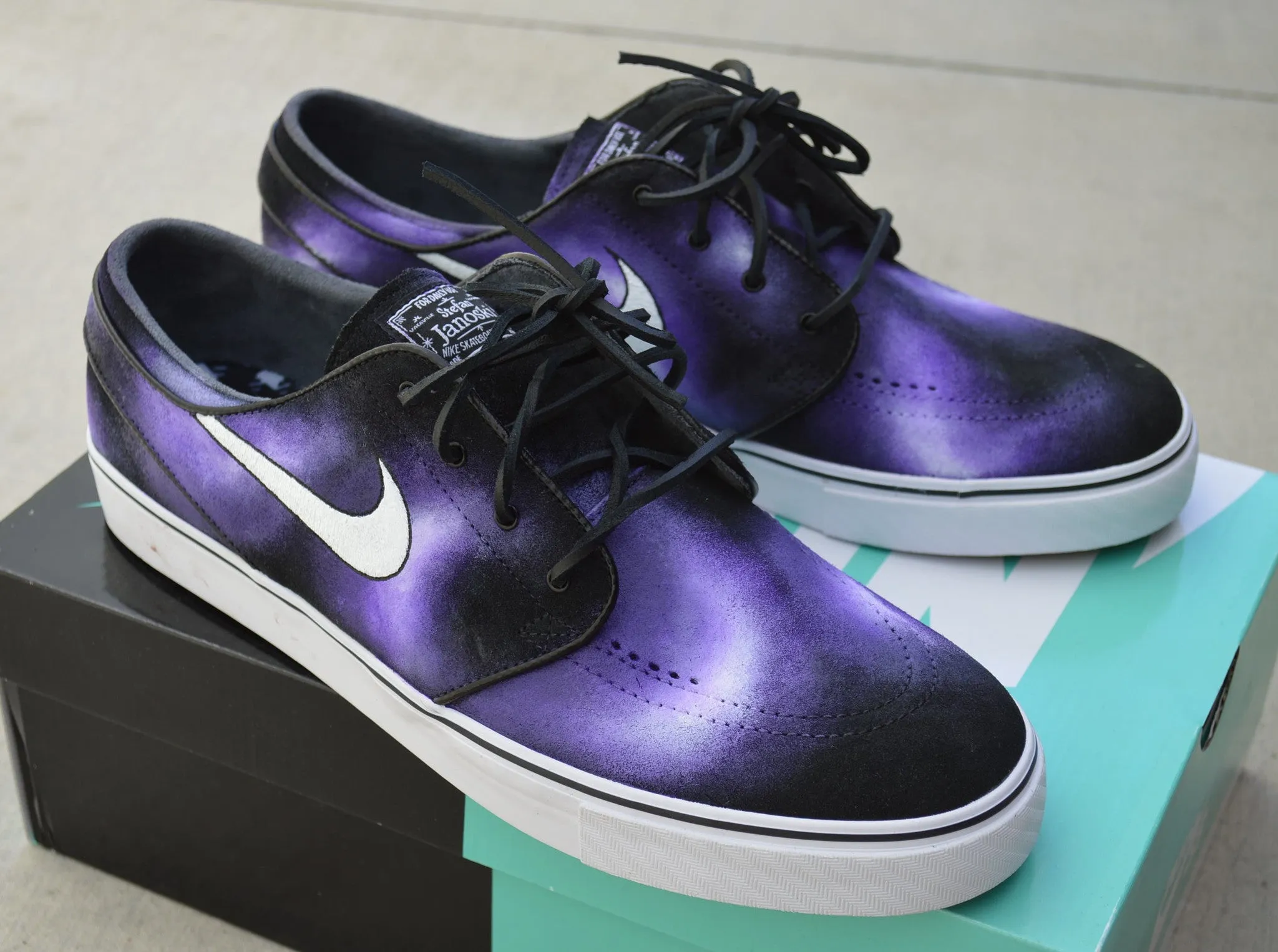 Custom Hand Painted Purple Smoke Nike SB Stefan Janoski Skate Shoes