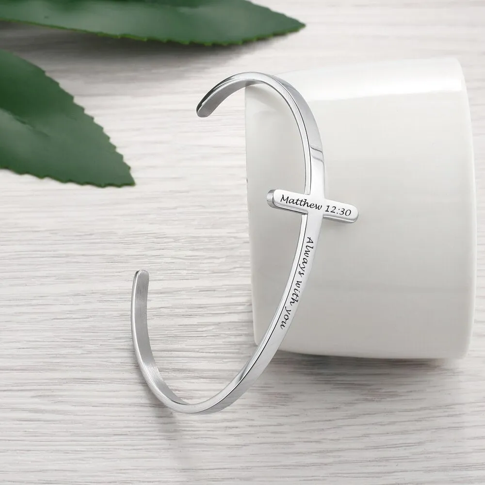 Customized Engrave Stainless Steel Cross Cuff Bracelet For Women