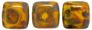 CzechMates 6mm Square Glass Beads Opaque Yellow Picasso