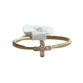 Dainty Textured Yellow Gold Cross Ring