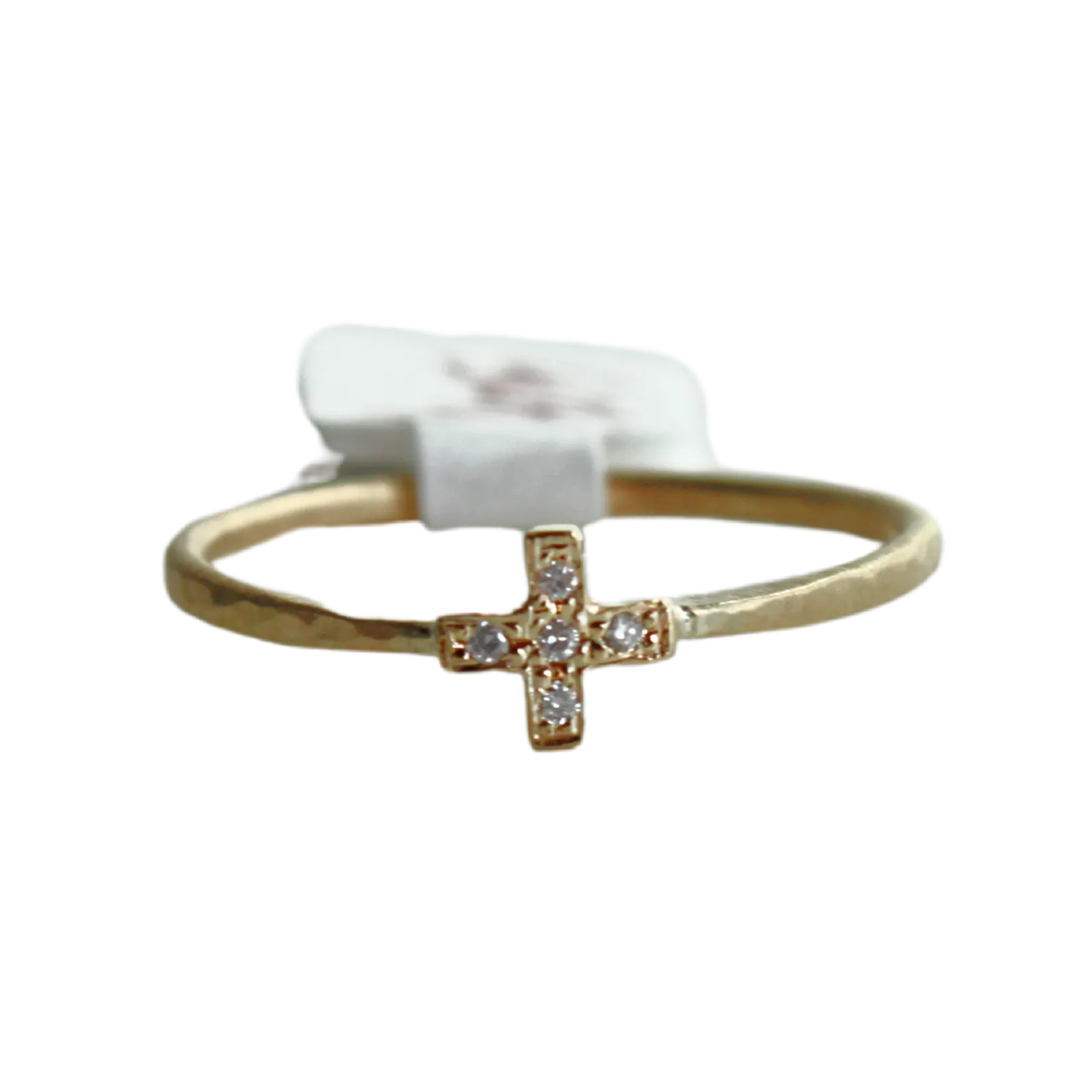 Dainty Textured Yellow Gold Cross Ring