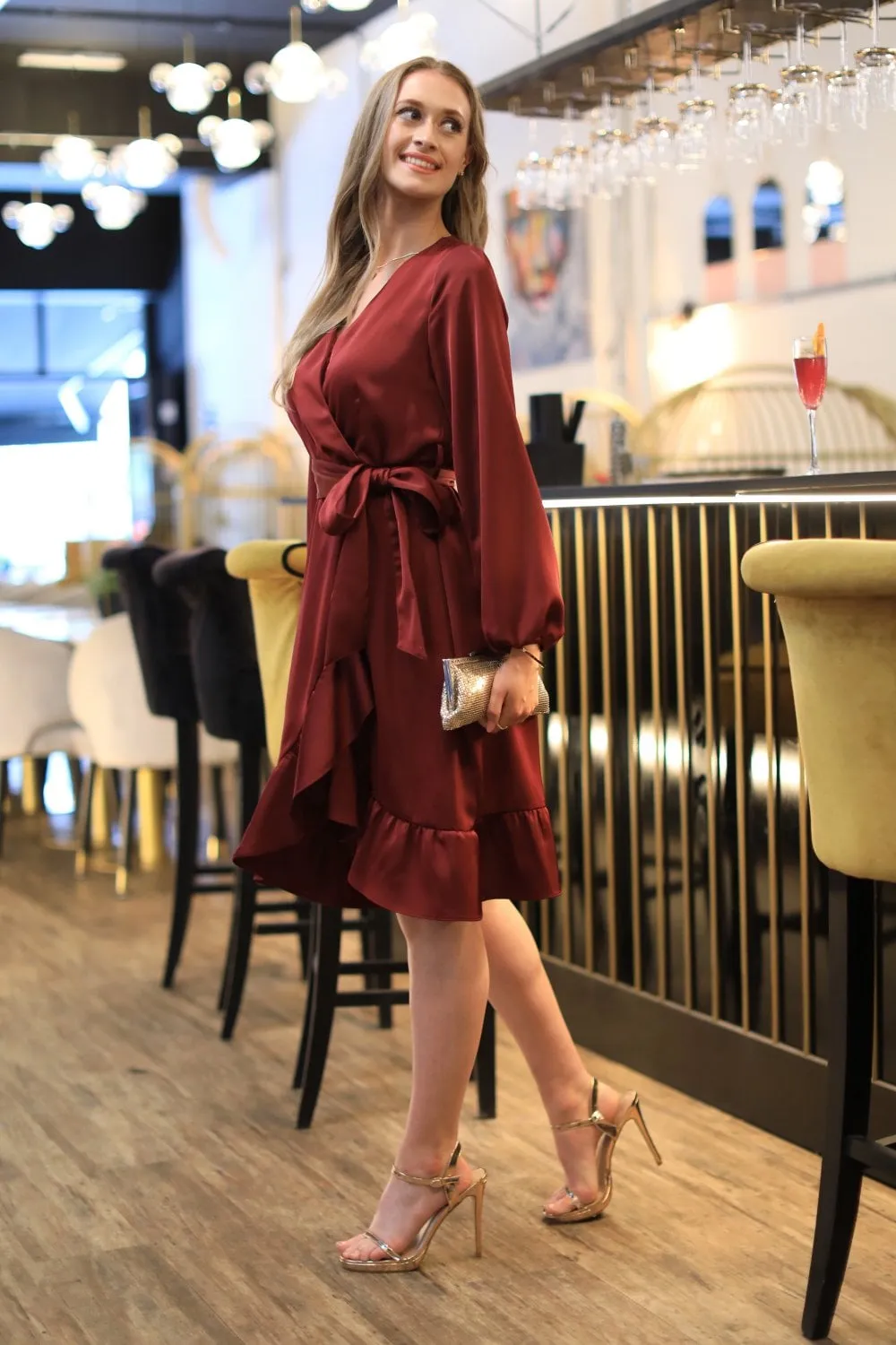 Double Second Red Frill Wrap Dress