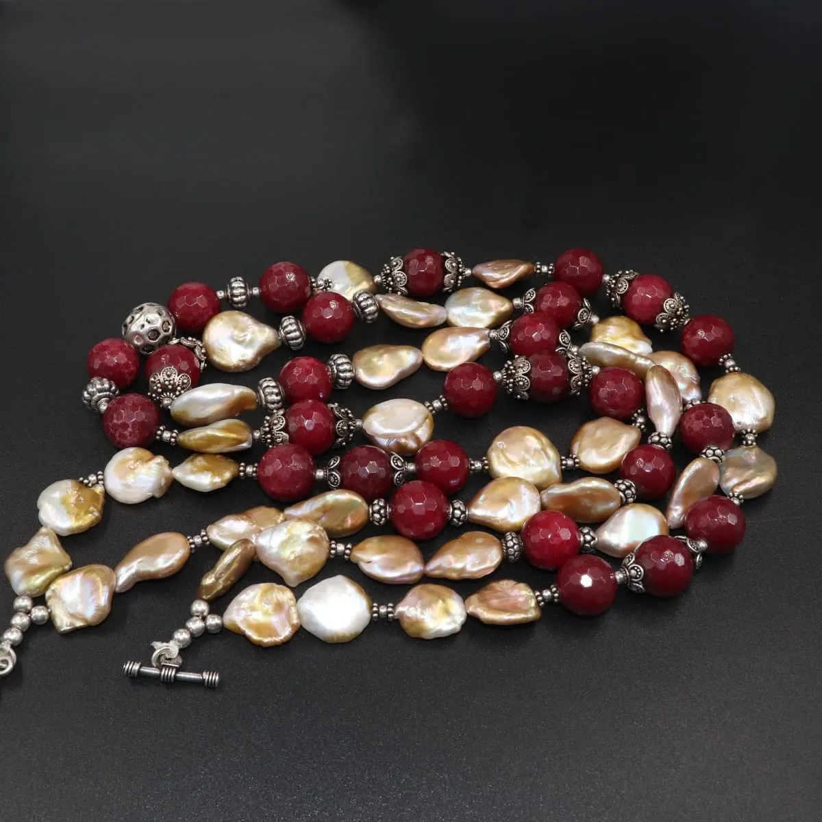 Dyed Ruby & Pearl Beaded 925 Sterling Silver Handcrafted handmade Women Necklace for Men women Wedding Gift