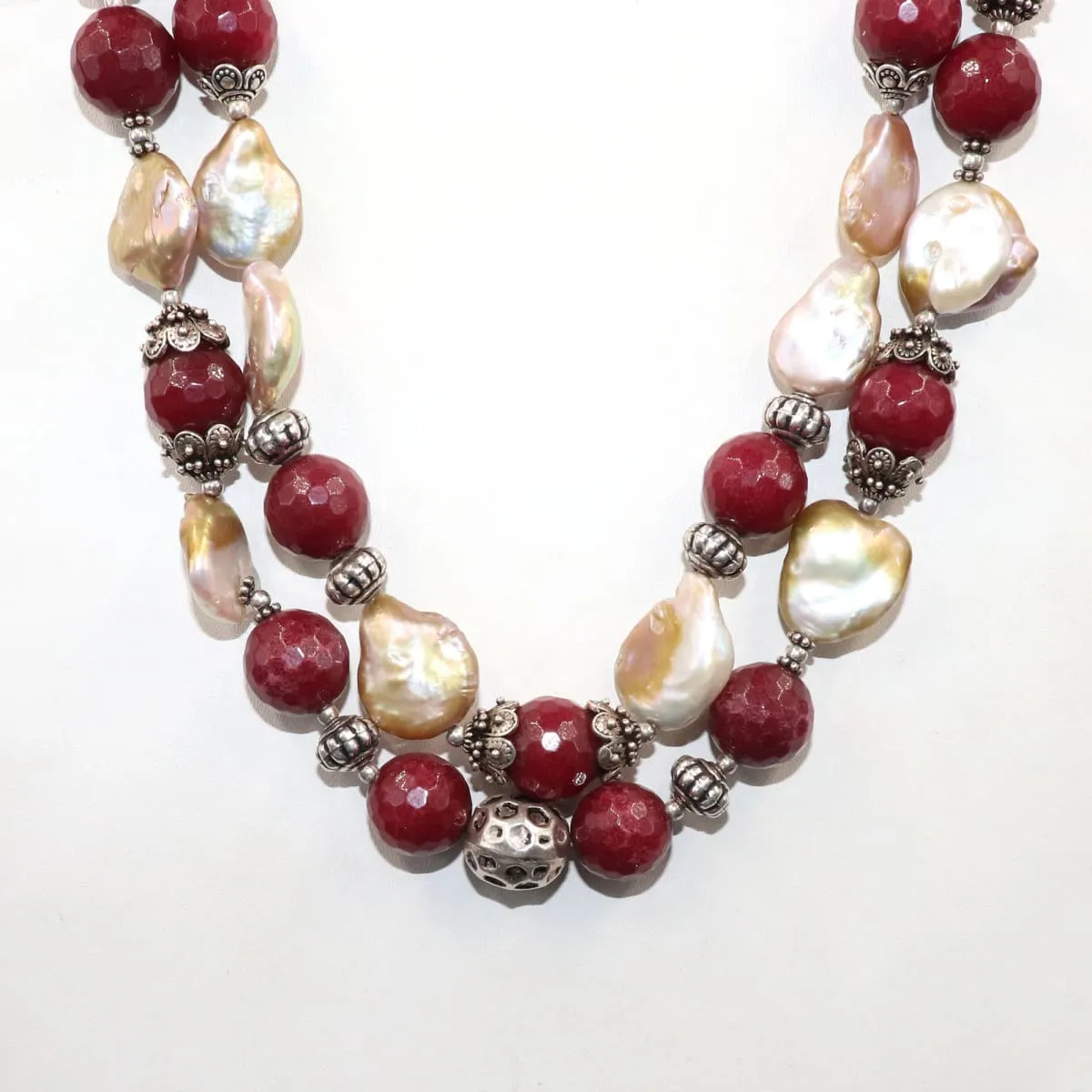 Dyed Ruby & Pearl Beaded 925 Sterling Silver Handcrafted handmade Women Necklace for Men women Wedding Gift