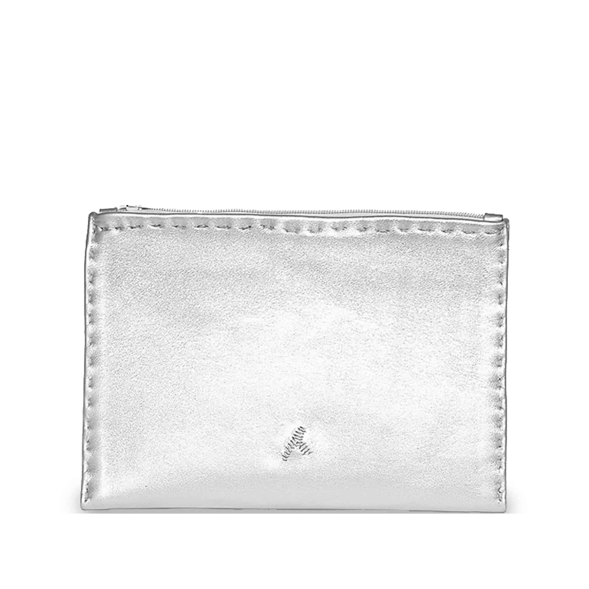 Embroidered Leather Pouch in Silver