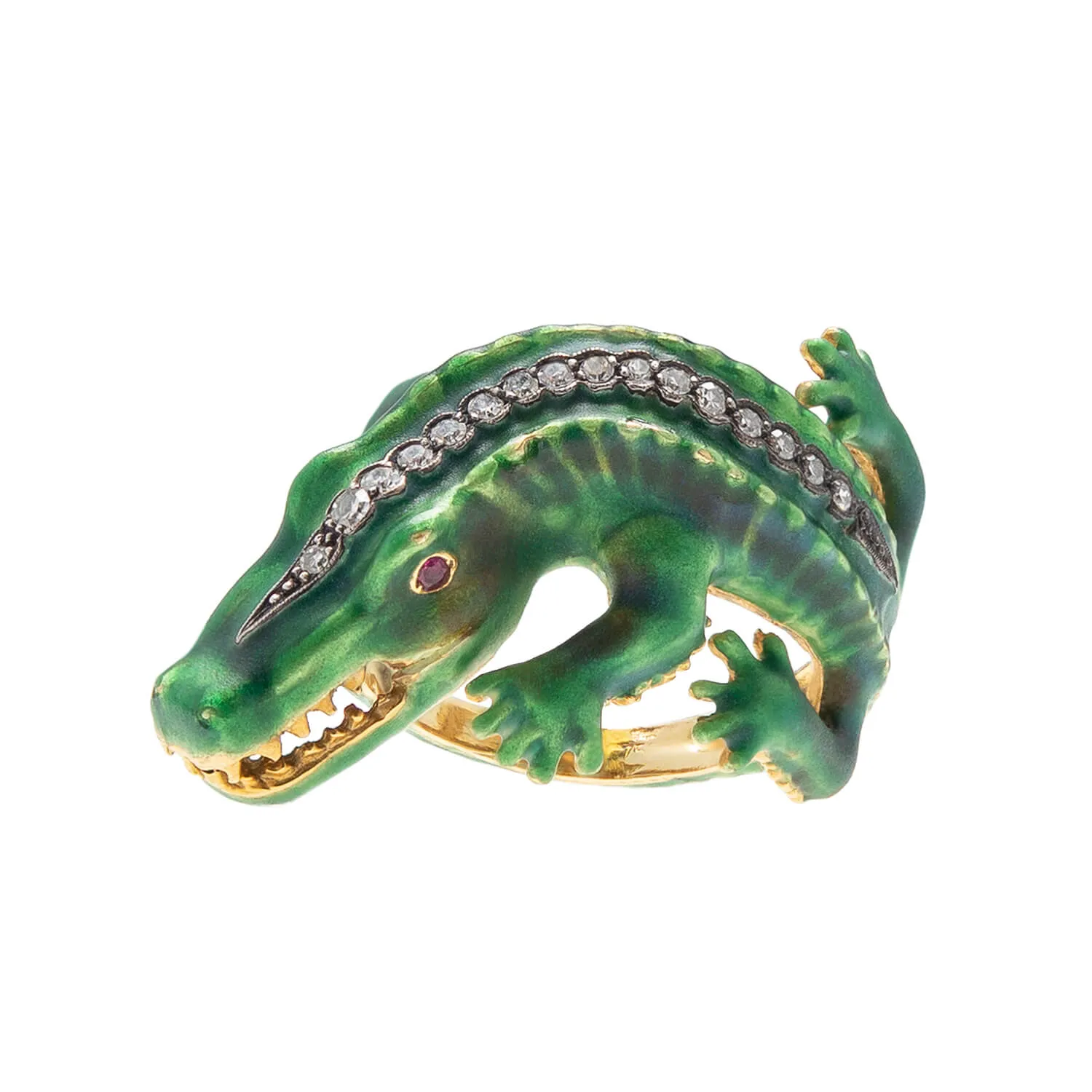 Estate 18k Enamel Alligator Ring