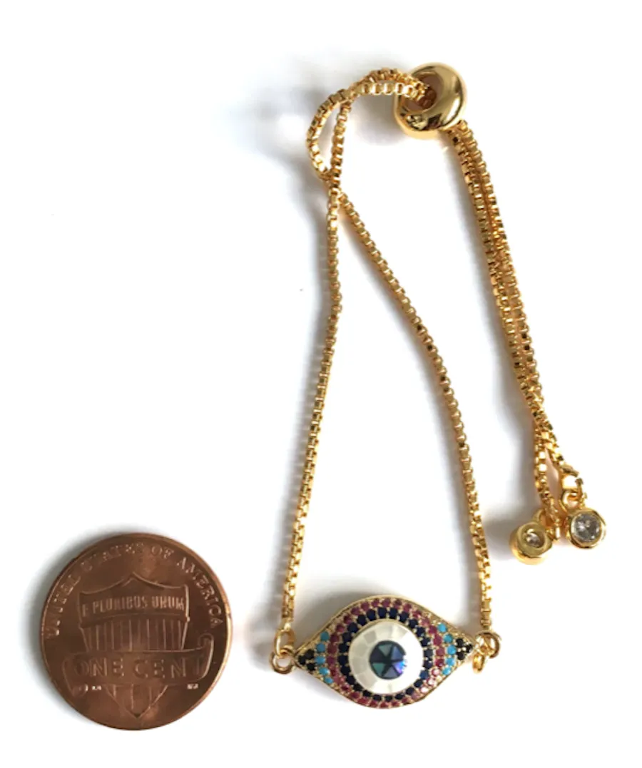 Evil Eye Gold Plated Bolo Chain Bracelet