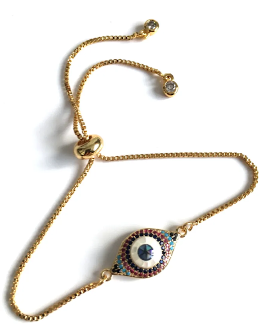 Evil Eye Gold Plated Bolo Chain Bracelet