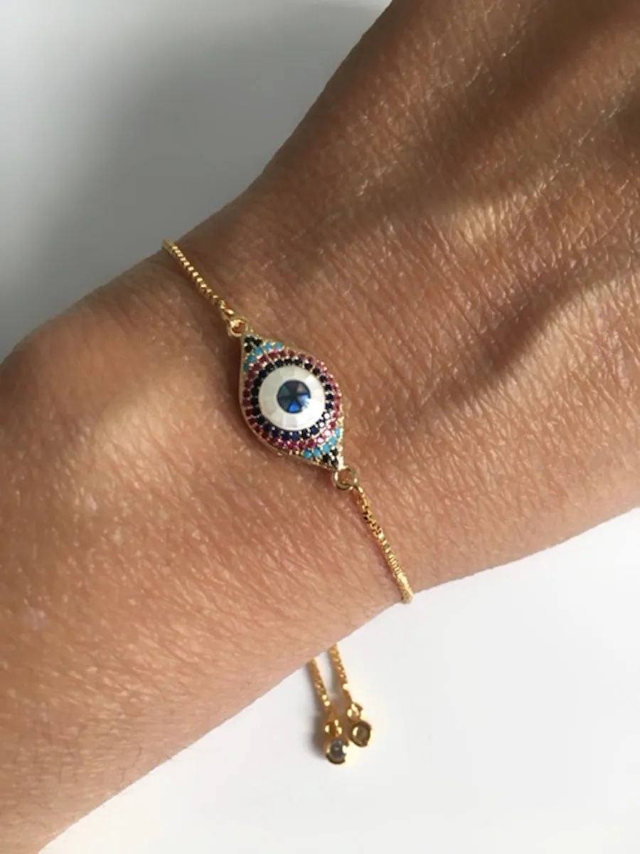 Evil Eye Gold Plated Bolo Chain Bracelet