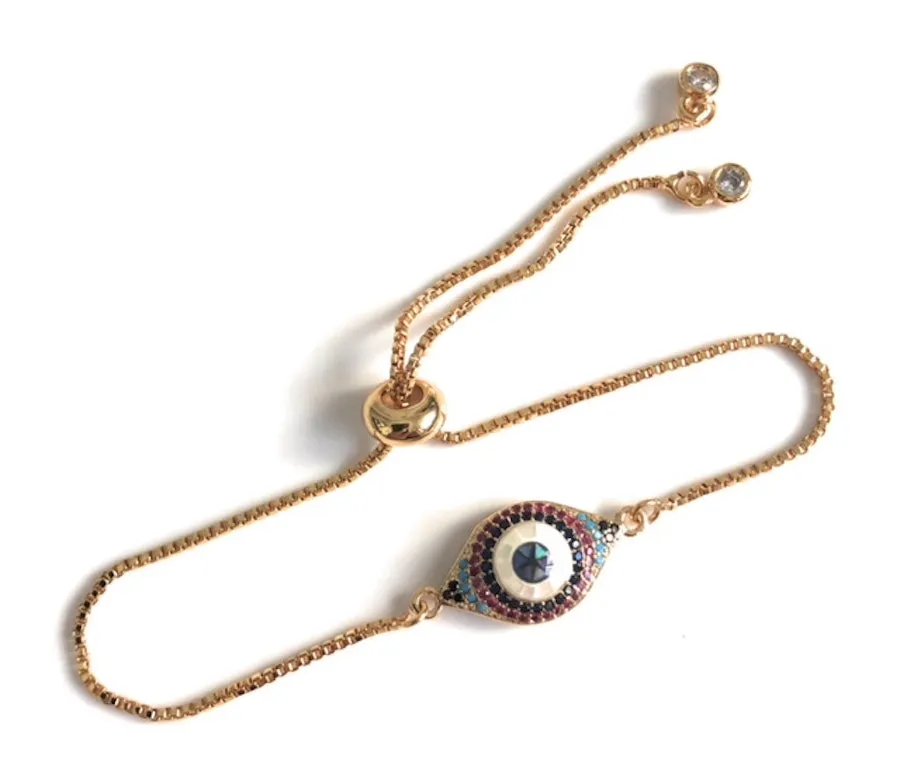 Evil Eye Gold Plated Bolo Chain Bracelet