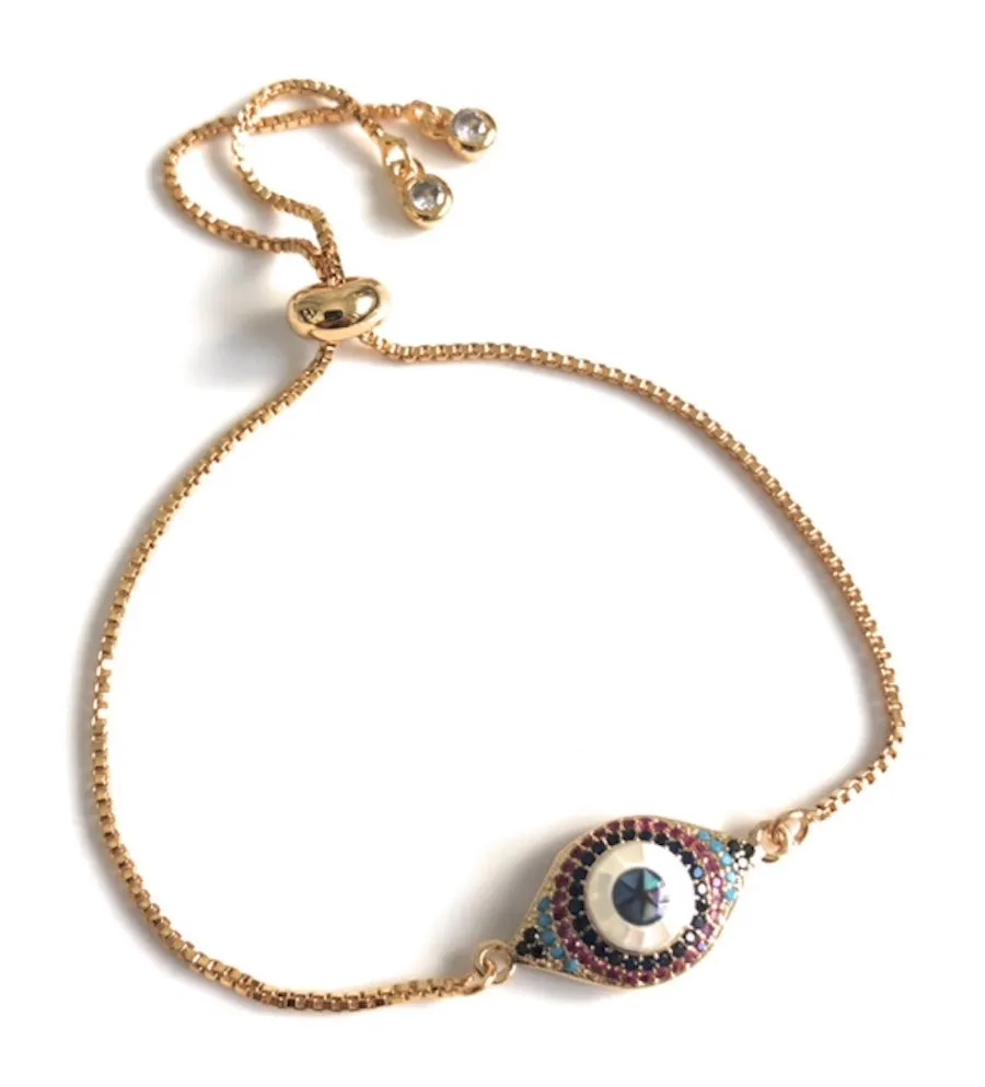 Evil Eye Gold Plated Bolo Chain Bracelet