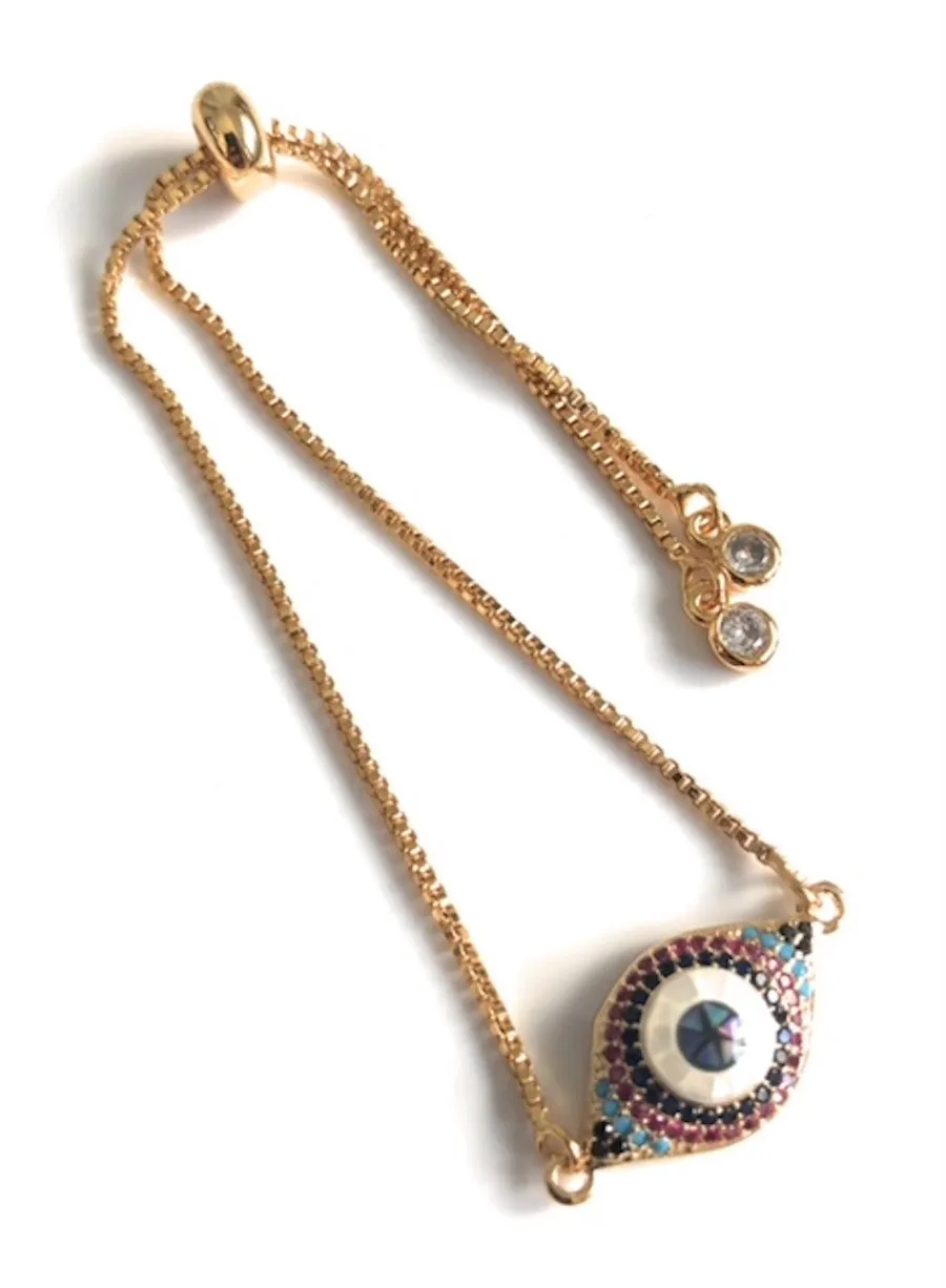 Evil Eye Gold Plated Bolo Chain Bracelet