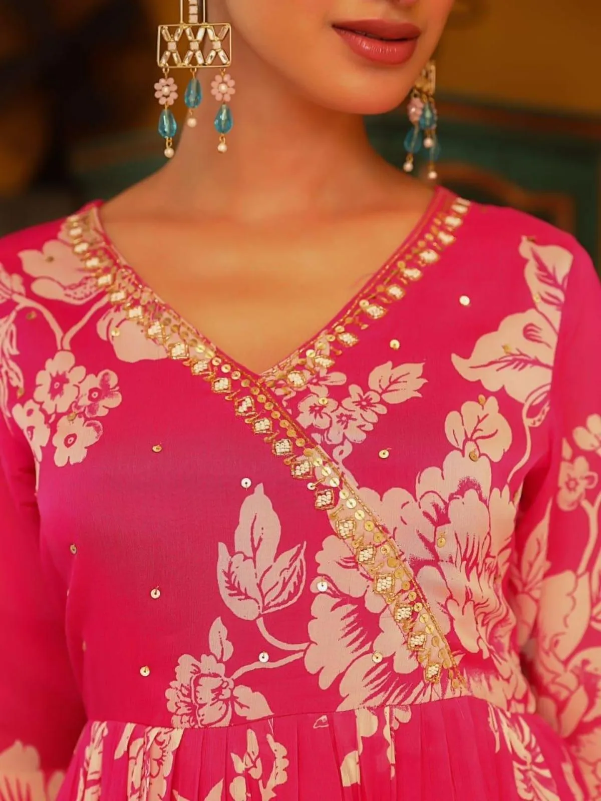 Festive Pink Flaired Suit Set