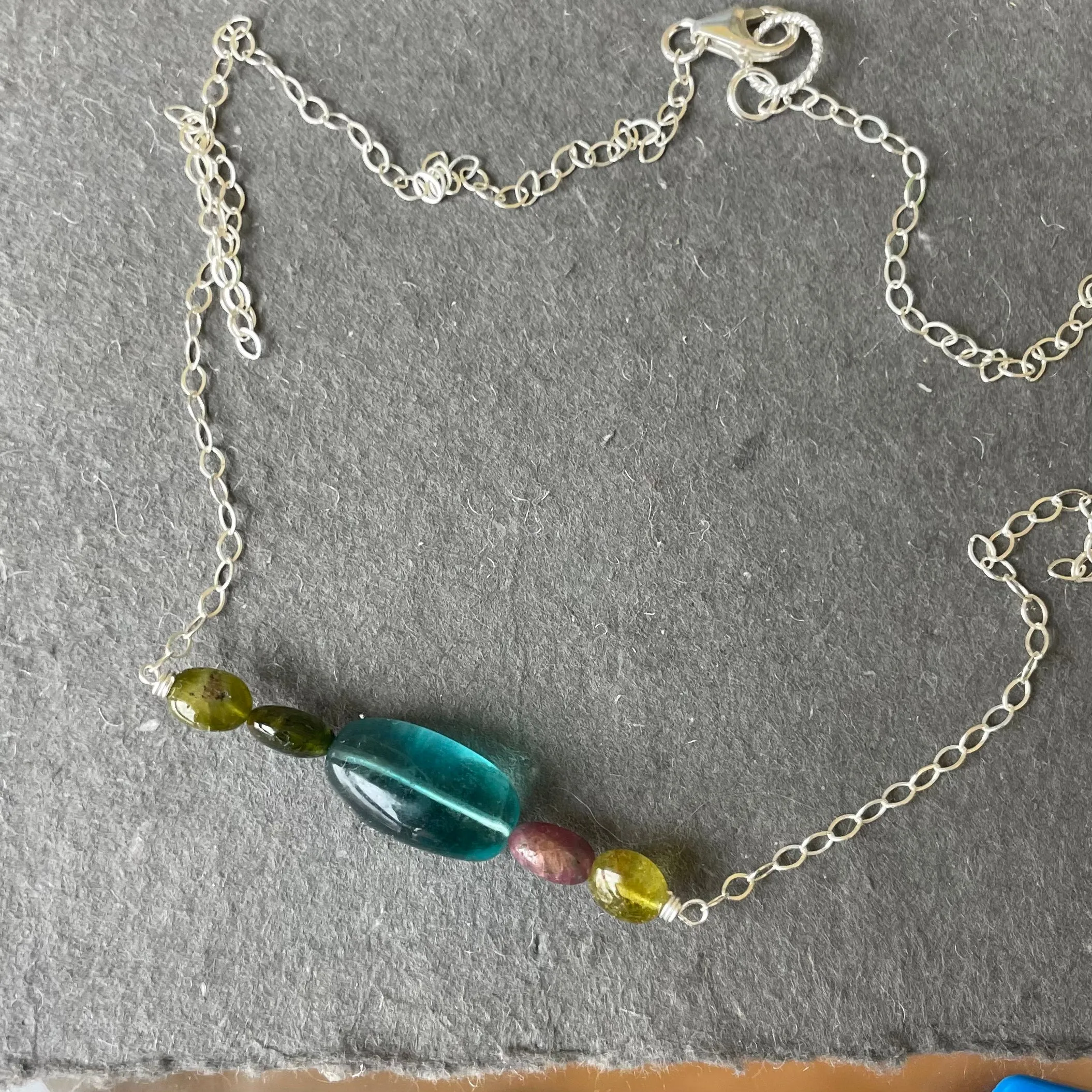 Fluorite and Tourmaline 5 Stone Necklace OOAK