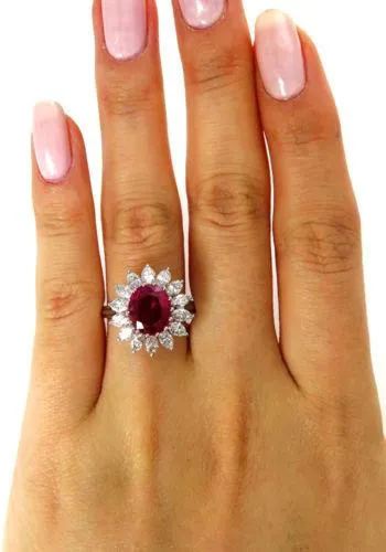 GIA 4.43CT VINTAGE BURMA NO HEAT RED RUBY DIAMOND ENGAGEMENT CLUSTER RING PLAT