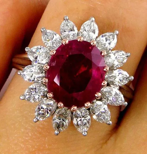 GIA 4.43CT VINTAGE BURMA NO HEAT RED RUBY DIAMOND ENGAGEMENT CLUSTER RING PLAT