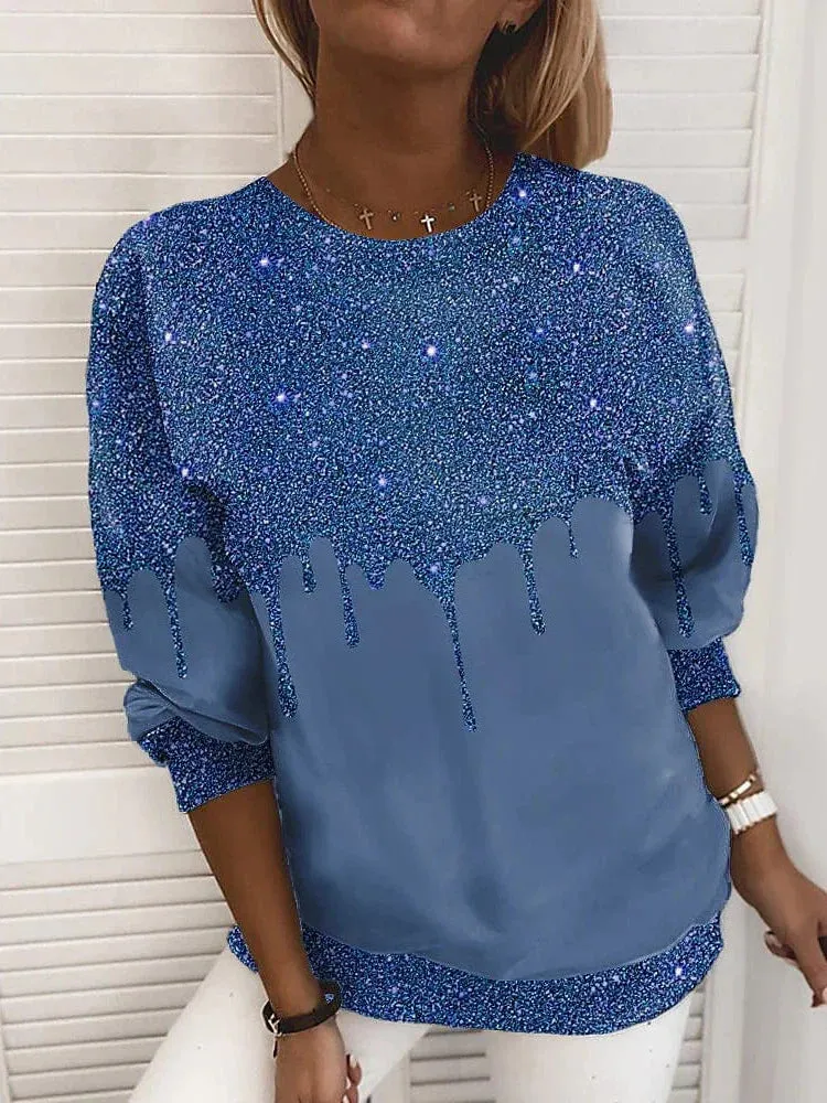 Glittery Plus Size Printed Sweatshirt for Women