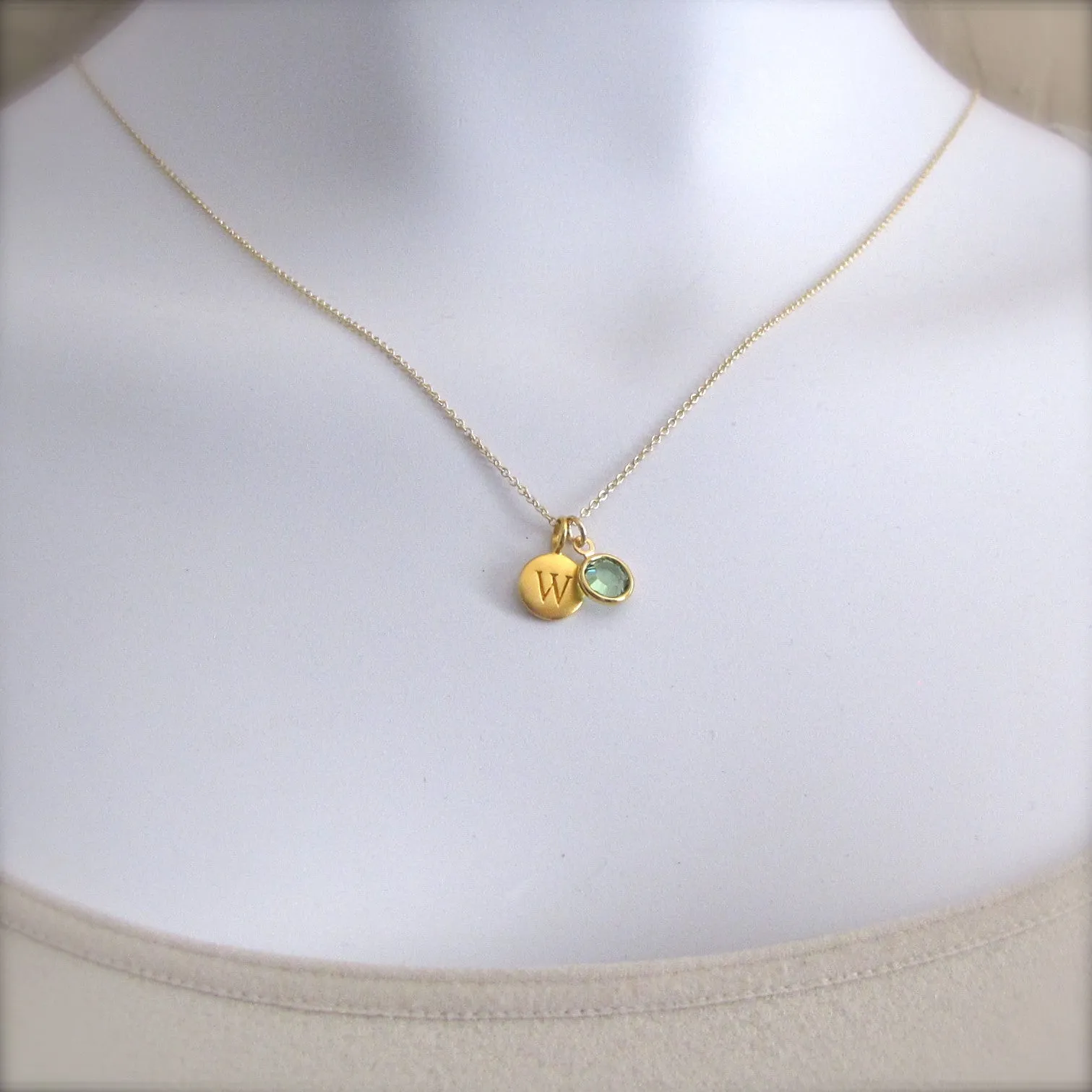 Gold Initial & Birthstone Charm Necklace