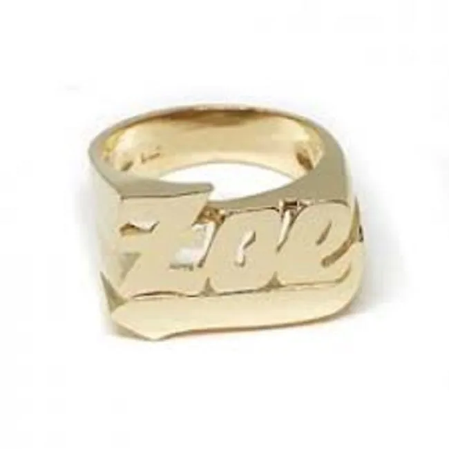 Gold Large Script Name Ring with Tail