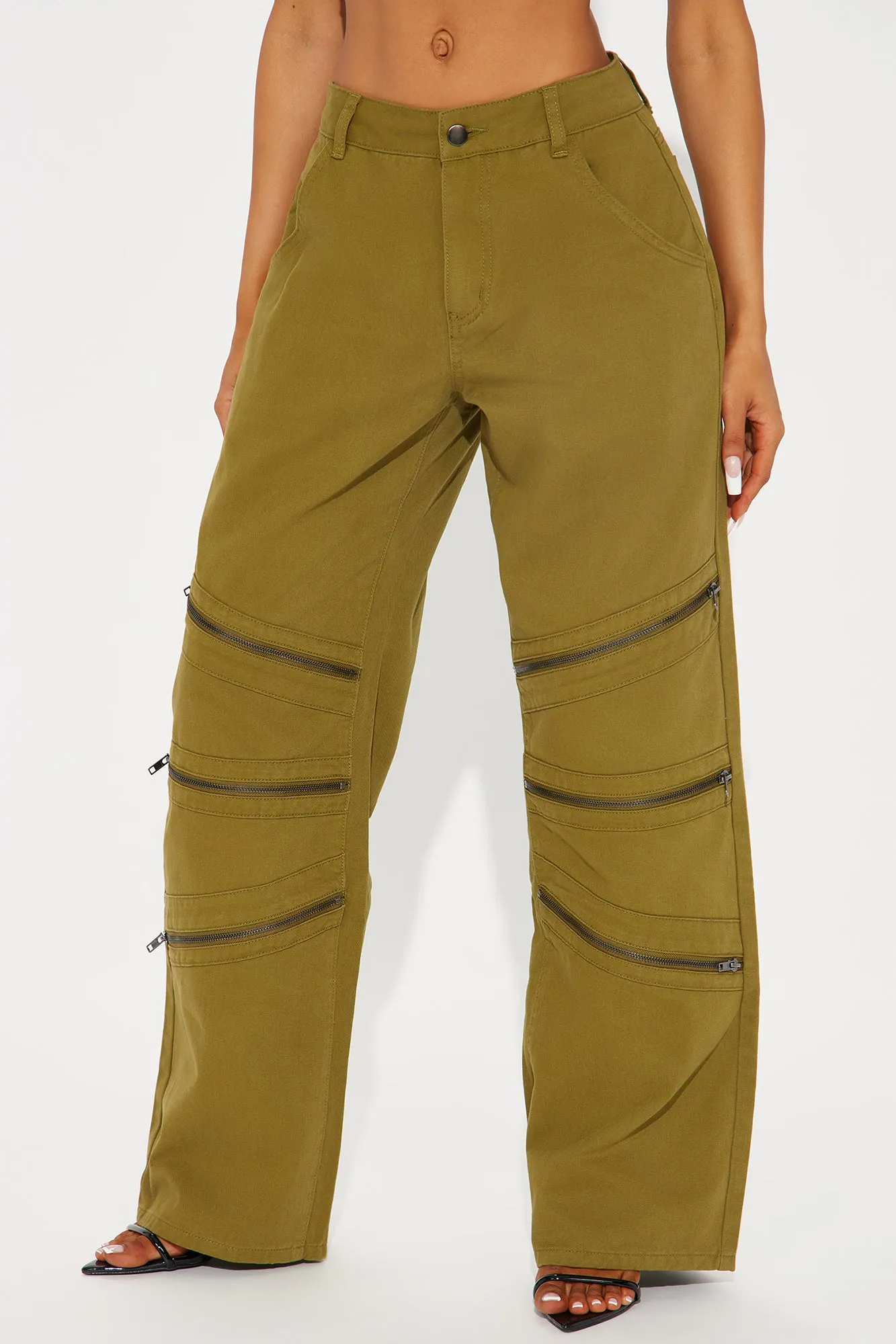 Got Me Zippered Wide Leg Pant - Olive