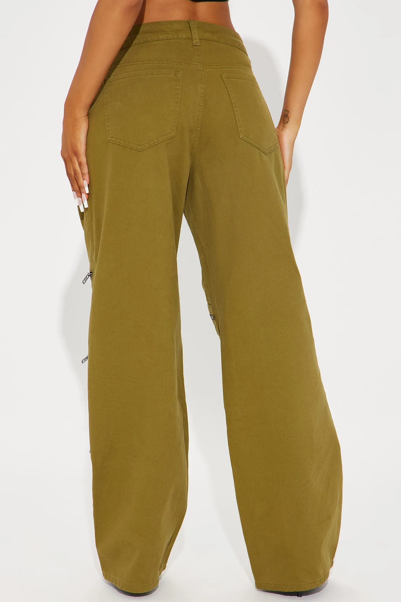 Got Me Zippered Wide Leg Pant - Olive