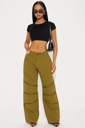 Got Me Zippered Wide Leg Pant - Olive