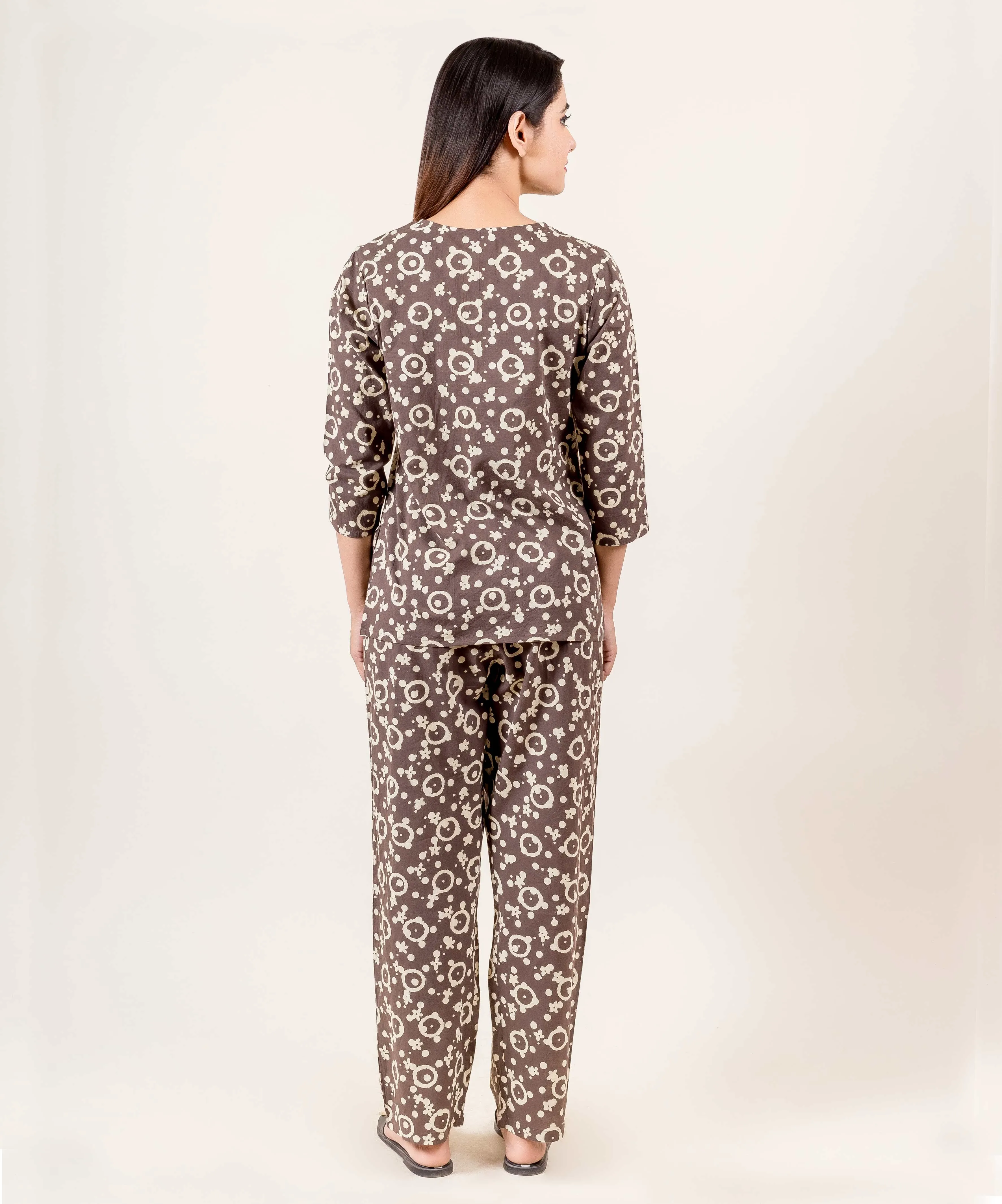 Hand Block Printed Sleepwear In Brown