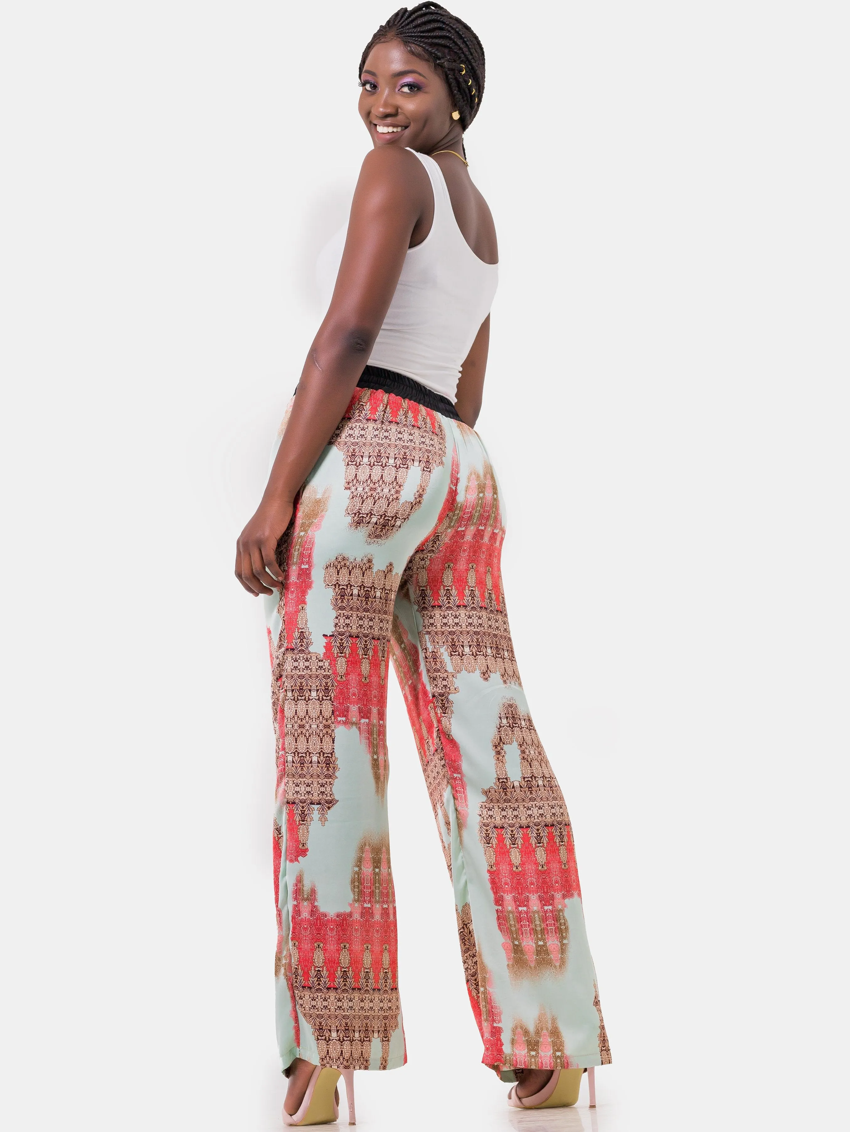 Hijabeefied Regular Satin Pants - Red Print