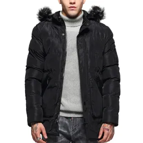 Hood Removable Faux Fur Coat Black