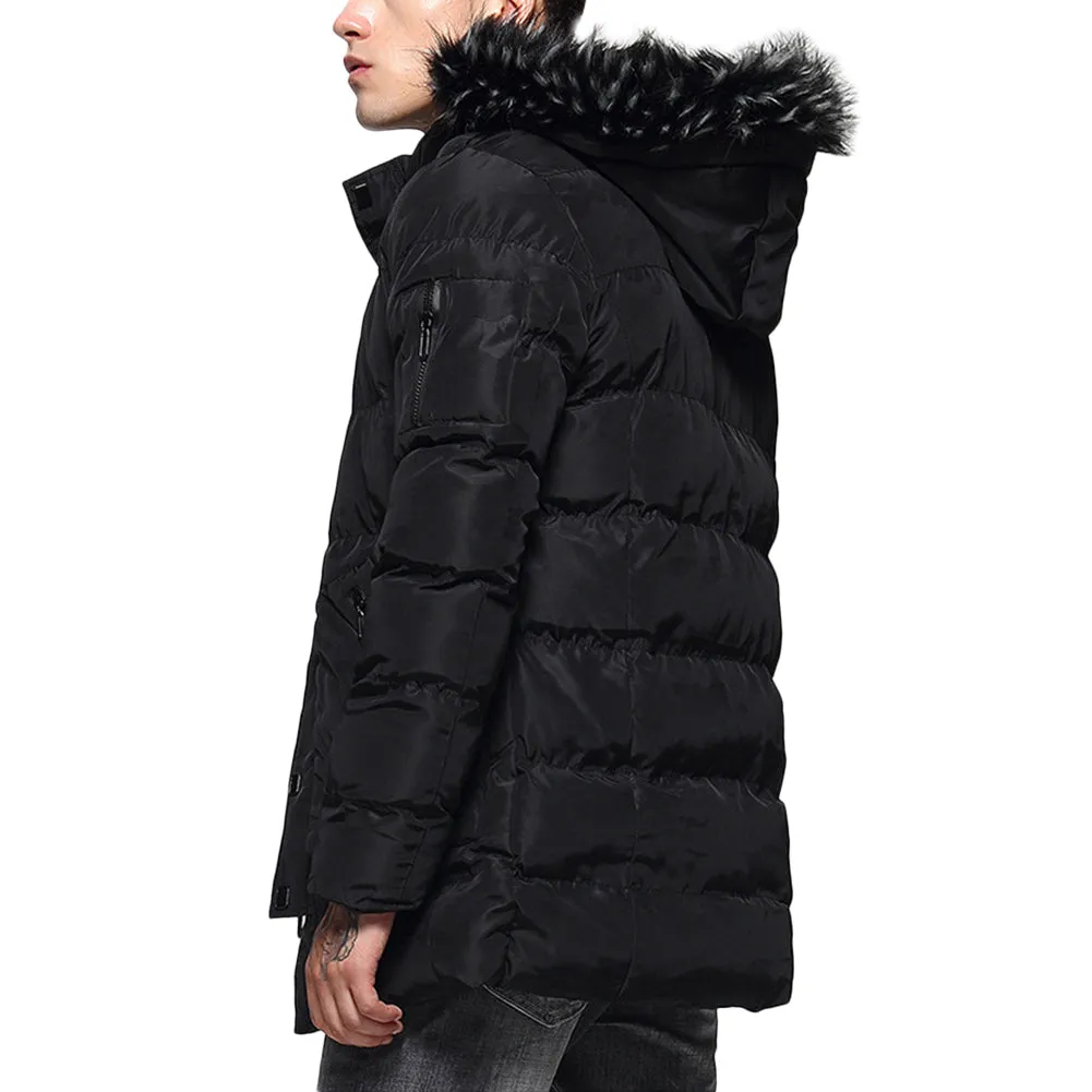 Hood Removable Faux Fur Coat Black