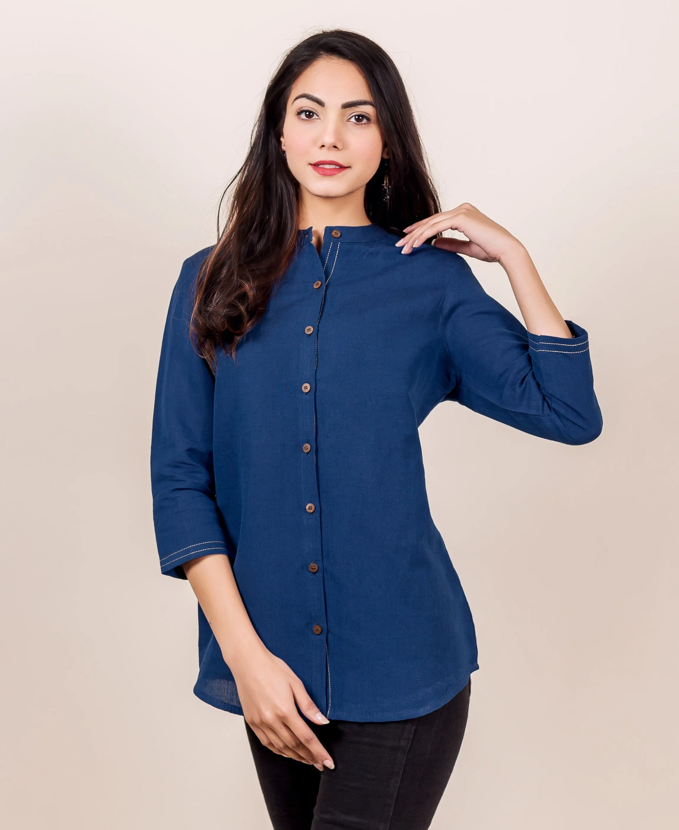 Indigo Linen Button down Shirt