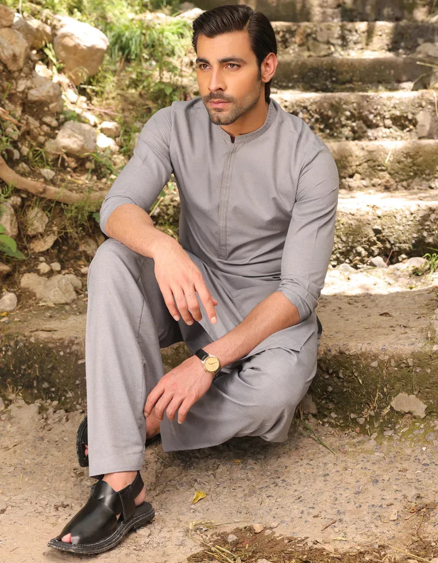 J. Mens Grey Blended Shalwar Kameez