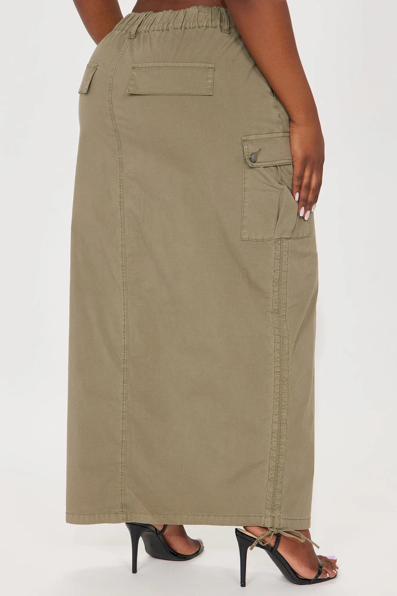 Jaylene Ripstop Cargo Maxi Skirt - Olive