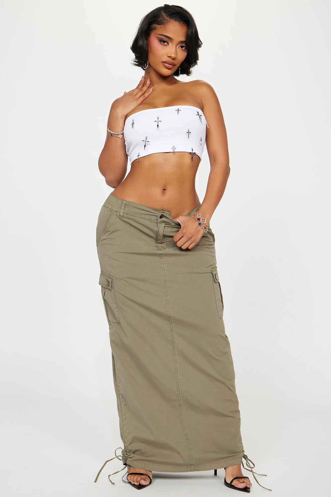 Jaylene Ripstop Cargo Maxi Skirt - Olive