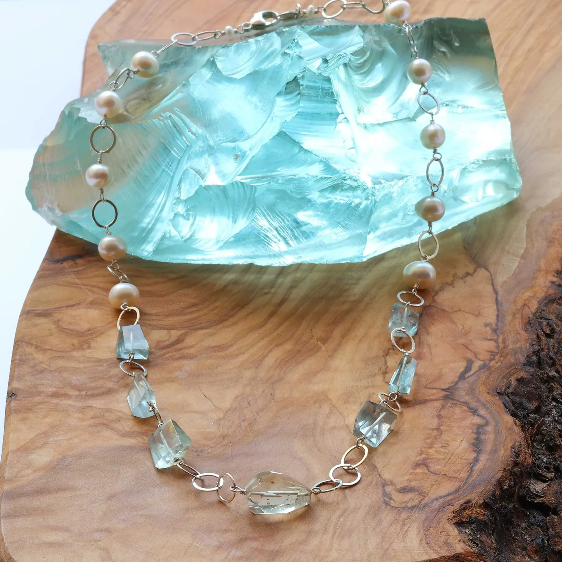 Kauai - Aquamarine and Pearl Silver Necklace