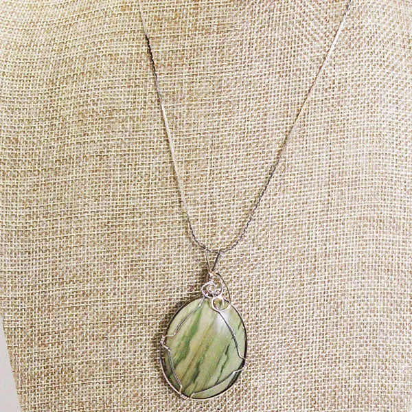 Lacole Wire Wrap Cabochon Pendant Necklace