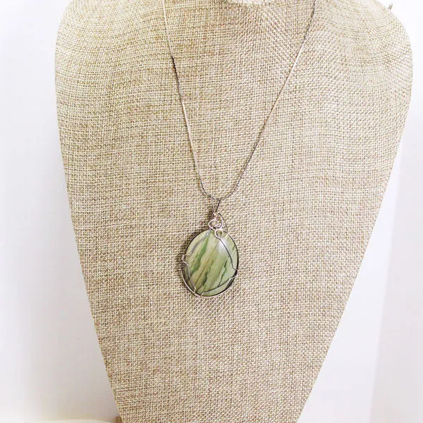 Lacole Wire Wrap Cabochon Pendant Necklace