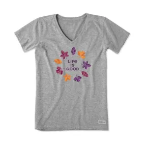 Life Is Good Women's Fall Colors V Neck Crusher Tee - Heather Grey