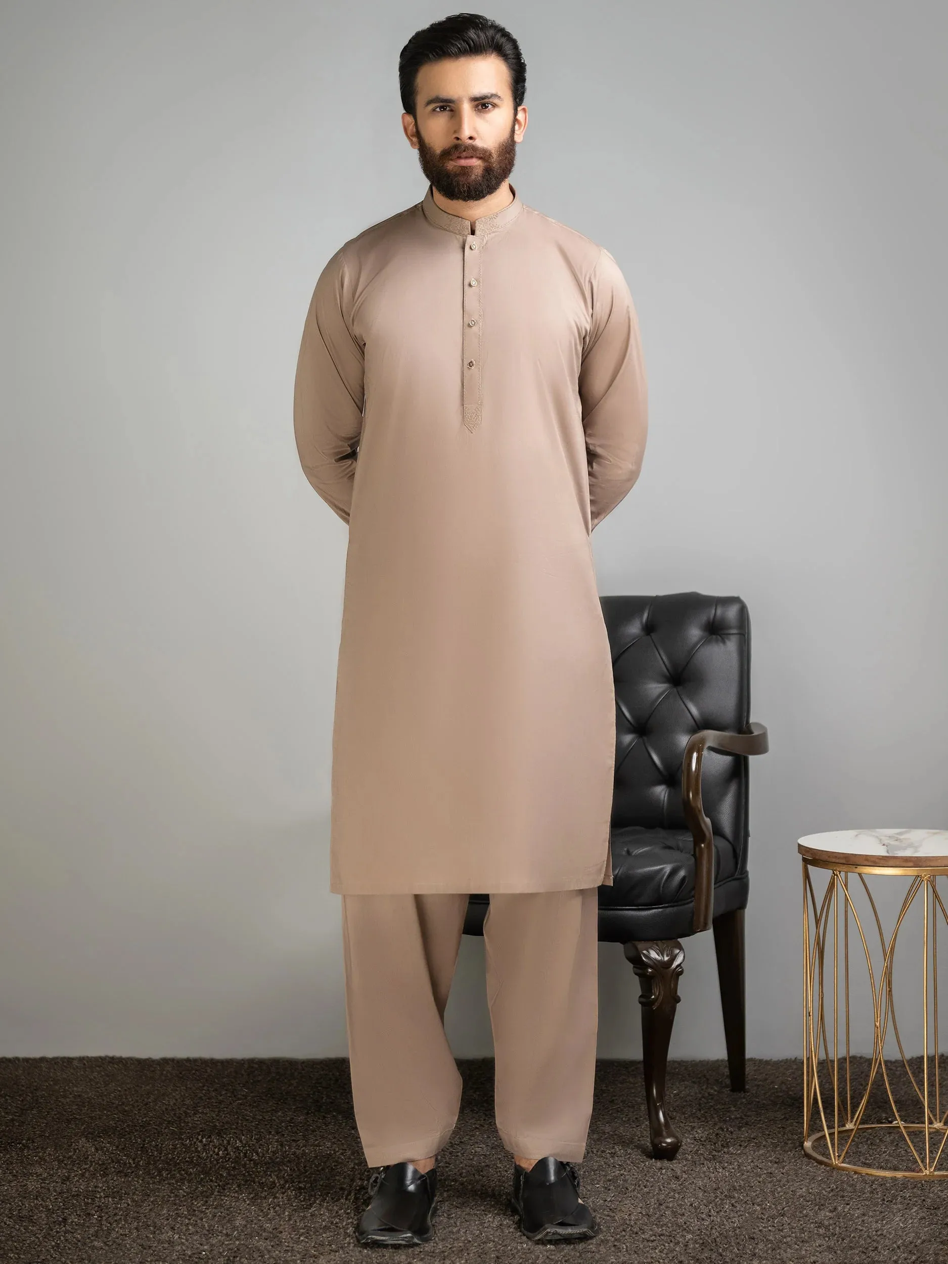 Limelight Mens Light Brown Cotton Kurta Shalwar