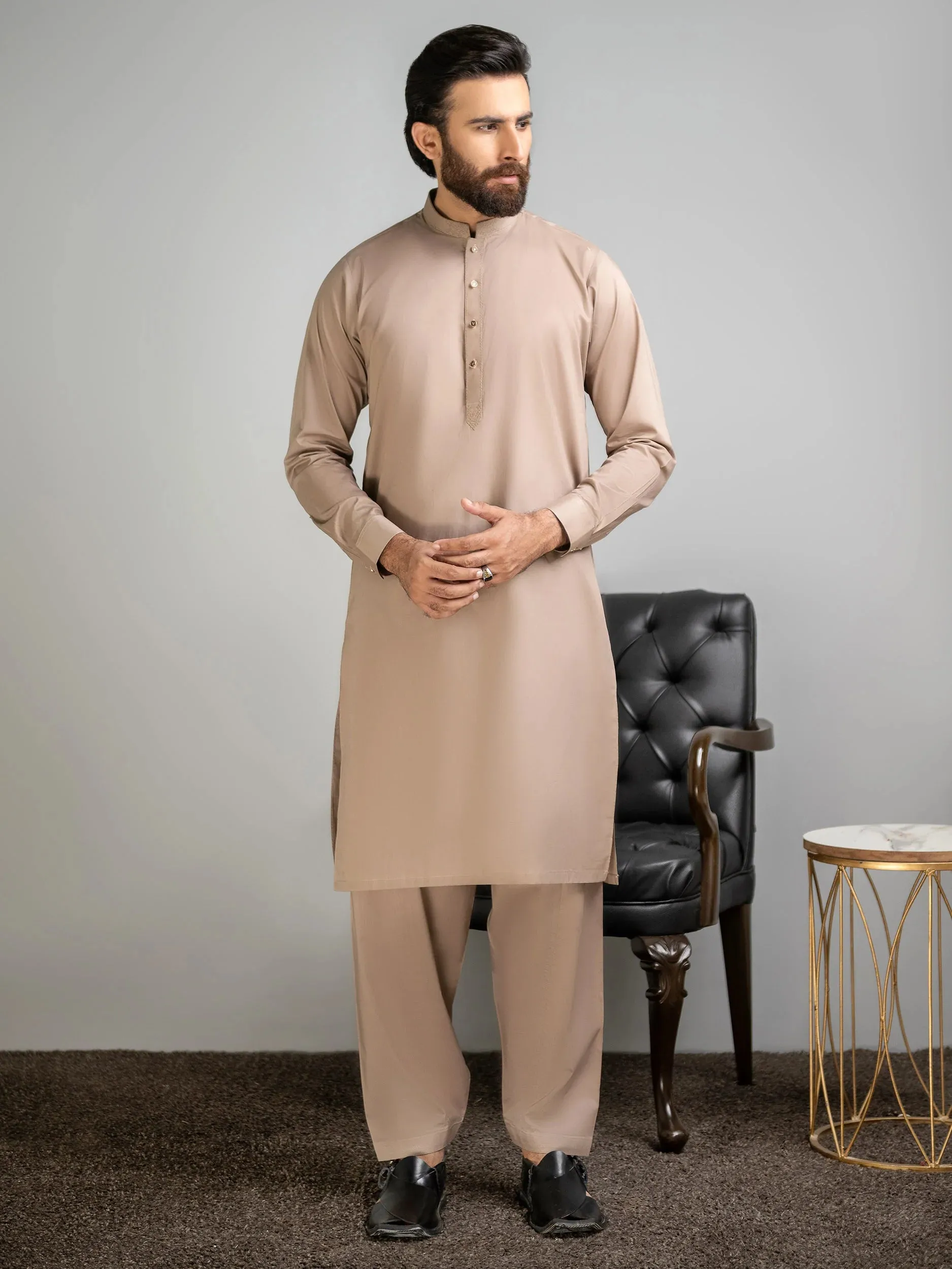 Limelight Mens Light Brown Cotton Kurta Shalwar